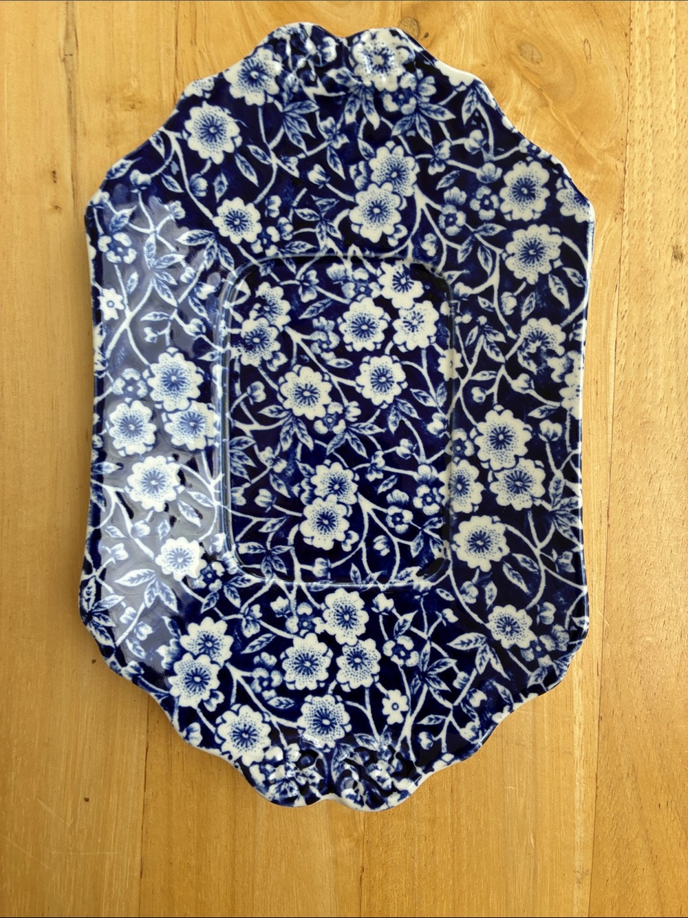 Burleigh Calico gravy boat underplate cobalt blue floral chintz